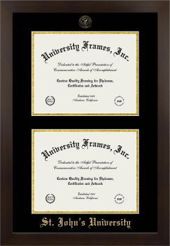 Double Degree (Stacked) Frame in Manhattan Espresso with Black & Gold Mats for DOCUMENT: 8 1/2"H X 11"W  , DOCUMENT: 8 1/2"H X 11"W  