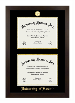 Double Degree (Stacked) Frame in Manhattan Espresso with Black & Gold Mats for DOCUMENT: 8 1/2"H X 11"W  , DOCUMENT: 8 1/2"H X 11"W  