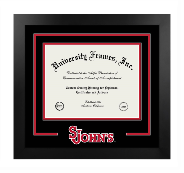 Logo Mat Frame in Manhattan Black with Black & Red Mats for DOCUMENT: 8 1/2"H X 11"W  