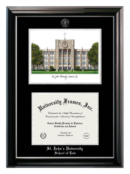 Double Opening with Campus Image (Stacked) Frame in Classic Ebony with Silver Trim with Black & Silver Mats for DOCUMENT: 8 1/2"H X 11"W  