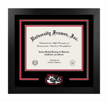 Logo Mat Frame in Manhattan Black with Black & Red Mats for DOCUMENT: 8 1/2"H X 11"W  