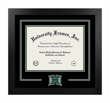 Logo Mat Frame in Manhattan Black with Black & Forest Green Mats for DOCUMENT: 8 1/2"H X 11"W  