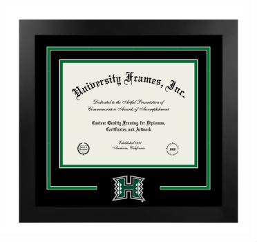 Logo Mat Frame in Manhattan Black with Black & Kelly Green Mats for DOCUMENT: 8 1/2"H X 11"W  