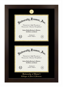 Double Degree (Stacked) Frame in Manhattan Espresso with Black & Gold Mats for DOCUMENT: 8 1/2"H X 11"W  , DOCUMENT: 8 1/2"H X 11"W  