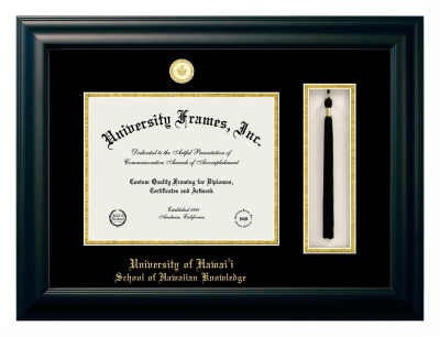 Diploma with Tassel Box Frame in Satin Black with Black & Gold Mats for DOCUMENT: 8 1/2"H X 11"W  