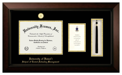 Diploma with Announcement & Tassel Box Frame in Legacy Black Cherry with Black & Gold Mats for DOCUMENT: 8 1/2"H X 11"W  ,  7"H X 4"W  