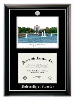 Double Opening with Campus Image (Stacked) Frame in Classic Ebony with Silver Trim with Black & Silver Mats for DOCUMENT: 8 1/2"H X 11"W  