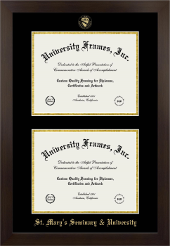 Double Degree (Stacked) Frame in Manhattan Espresso with Black & Gold Mats for DOCUMENT: 8 1/2"H X 11"W  , DOCUMENT: 8 1/2"H X 11"W  