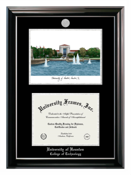 Double Opening with Campus Image (Stacked) Frame in Classic Ebony with Silver Trim with Black & Silver Mats for DOCUMENT: 8 1/2"H X 11"W  