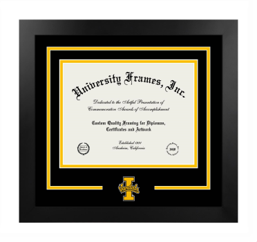 University of Idaho Logo Mat Frame in Manhattan Black with Black & Amber Mats for DOCUMENT: 8 1/2"H X 11"W  