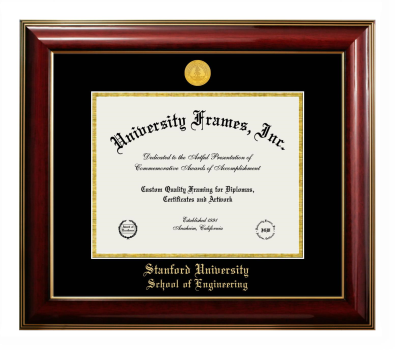 Stanford University School of Engineering Diploma Frame in Classic Mahogany with Gold Trim with Black & Gold Mats for DOCUMENT: 8 1/2"H X 11"W  