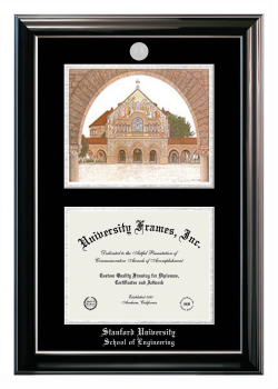 Double Opening with Campus Image (Stacked) Frame in Classic Ebony with Silver Trim with Black & Silver Mats for DOCUMENT: 8 1/2"H X 11"W  