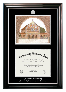 Double Opening with Campus Image (Stacked) Frame in Classic Ebony with Silver Trim with Black & Silver Mats for DOCUMENT: 8 1/2"H X 11"W  