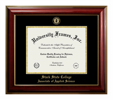 Diploma Frame in Classic Mahogany with Gold Trim with Black & Gold Mats for DOCUMENT: 8 1/2"H X 11"W  