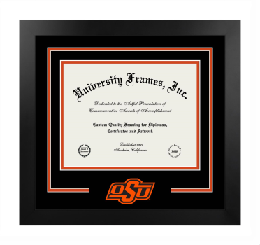 Logo Mat Frame in Manhattan Black with Black & Orange Mats for DOCUMENT: 8 1/2"H X 11"W  