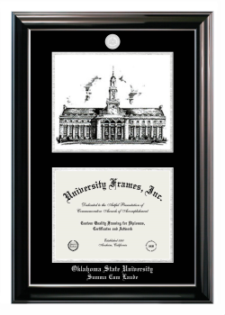 Double Opening with Campus Image (Stacked) Frame in Classic Ebony with Silver Trim with Black & Silver Mats for DOCUMENT: 8 1/2"H X 11"W  