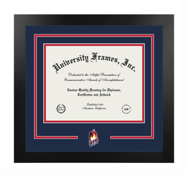 Logo Mat Frame in Manhattan Black with Navy Blue & Red Mats for DOCUMENT: 8 1/2"H X 11"W  