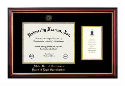 Diploma with Announcement Frame in Petite Mahogany with Gold Trim with Black & Gold Mats for DOCUMENT: 8 1/2"H X 11"W  ,  7"H X 4"W  