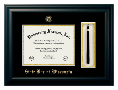 Diploma with Tassel Box Frame in Satin Black with Black & Gold Mats for DOCUMENT: 8 1/2"H X 11"W  