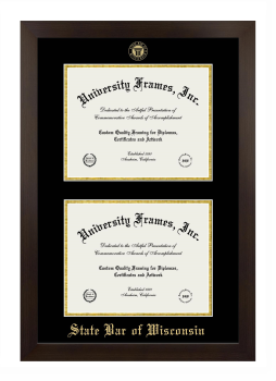 Double Degree (Stacked) Frame in Manhattan Espresso with Black & Gold Mats for DOCUMENT: 8 1/2"H X 11"W  , DOCUMENT: 8 1/2"H X 11"W  