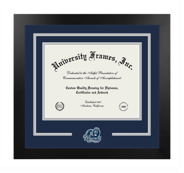 Logo Mat Frame in Manhattan Black with Navy Blue & Gray Mats for DOCUMENT: 8 1/2"H X 11"W  