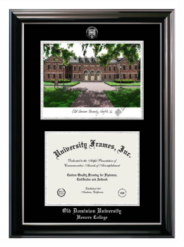 Double Opening with Campus Image (Stacked) Frame in Classic Ebony with Silver Trim with Black & Silver Mats for DOCUMENT: 8 1/2"H X 11"W  