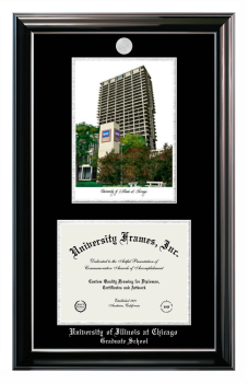 Double Opening with Campus Image (Stacked) Frame in Classic Ebony with Silver Trim with Black & Silver Mats for DOCUMENT: 8 1/2"H X 11"W  