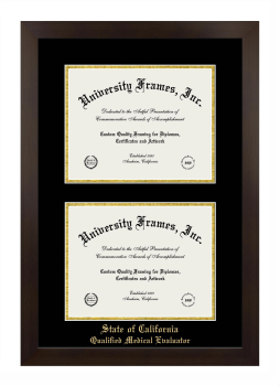 Double Degree (Stacked) Frame in Manhattan Espresso with Black & Gold Mats for DOCUMENT: 8 1/2"H X 11"W  , DOCUMENT: 8 1/2"H X 11"W  