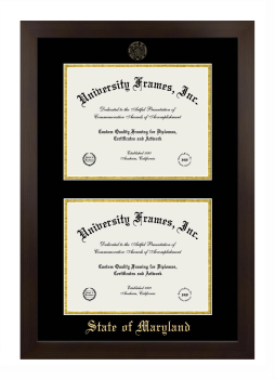 Double Degree (Stacked) Frame in Manhattan Espresso with Black & Gold Mats for DOCUMENT: 8 1/2"H X 11"W  , DOCUMENT: 8 1/2"H X 11"W  