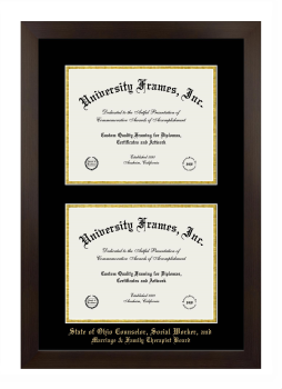 Double Degree (Stacked) Frame in Manhattan Espresso with Black & Gold Mats for DOCUMENT: 8 1/2"H X 11"W  , DOCUMENT: 8 1/2"H X 11"W  