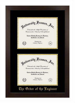 Double Degree (Stacked) Frame in Manhattan Espresso with Black & Gold Mats for DOCUMENT: 8 1/2"H X 11"W  , DOCUMENT: 8 1/2"H X 11"W  