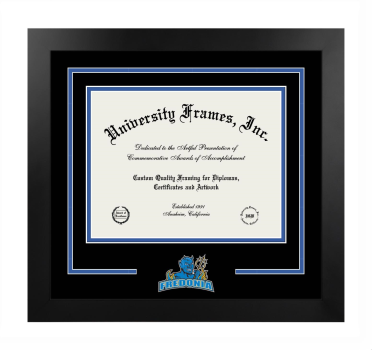 Logo Mat Frame in Manhattan Black with Black & Royal Blue Mats for DOCUMENT: 8 1/2"H X 11"W  