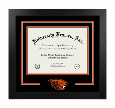 Logo Mat Frame in Manhattan Black with Black & Orange Mats for DOCUMENT: 8 1/2"H X 11"W  