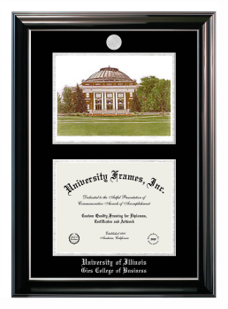 Double Opening with Campus Image (Stacked) Frame in Classic Ebony with Silver Trim with Black & Silver Mats for DOCUMENT: 8 1/2"H X 11"W  