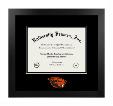 Logo Mat Frame in Manhattan Black with Black Mat for DOCUMENT: 8 1/2"H X 11"W  