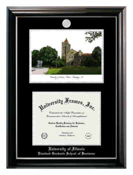 Double Opening with Campus Image (Stacked) Frame in Classic Ebony with Silver Trim with Black & Silver Mats for DOCUMENT: 8 1/2"H X 11"W  