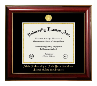 State University of New York Potsdam School of Arts and Sciences Diploma Frame in Classic Mahogany with Gold Trim with Black & Gold Mats for DOCUMENT: 8 1/2"H X 11"W  