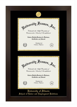 Double Degree (Stacked) Frame in Manhattan Espresso with Black & Gold Mats for DOCUMENT: 8 1/2"H X 11"W  , DOCUMENT: 8 1/2"H X 11"W  