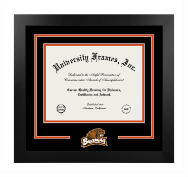 Logo Mat Frame in Manhattan Black with Black & Orange Mats for DOCUMENT: 8 1/2"H X 11"W  