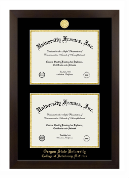 Double Degree (Stacked) Frame in Manhattan Espresso with Black & Gold Mats for DOCUMENT: 8 1/2"H X 11"W  , DOCUMENT: 8 1/2"H X 11"W  