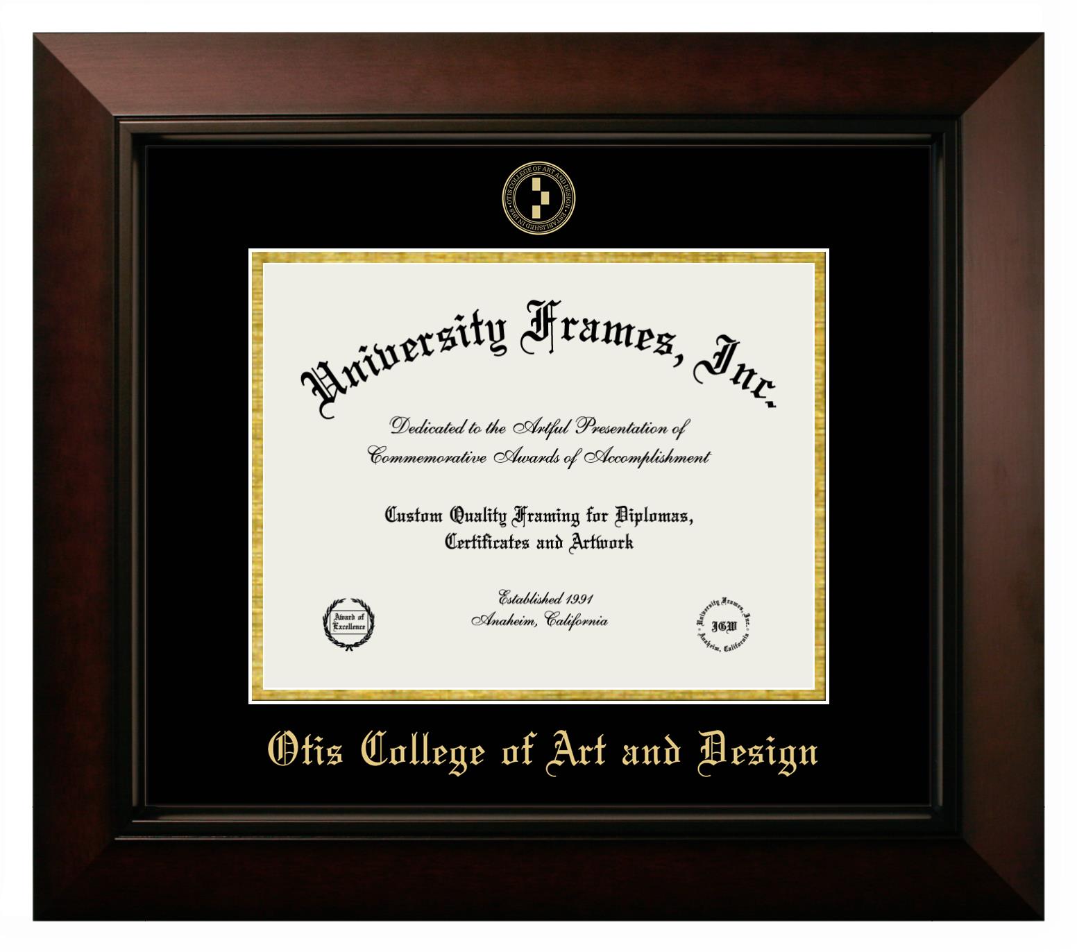 Otis College Of Art And Design Diploma Frame In Legacy Black Cherry With Black Gold Mats