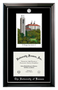 Double Opening with Campus Image (Stacked) Frame in Classic Ebony with Silver Trim with Black & Silver Mats for DOCUMENT: 8 1/2"H X 11"W  