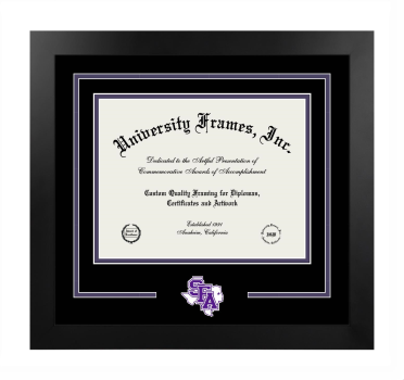 Logo Mat Frame in Manhattan Black with Black & Purple Mats for DOCUMENT: 8 1/2"H X 11"W  