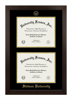 Double Degree (Stacked) Frame in Manhattan Espresso with Black & Gold Mats for DOCUMENT: 8 1/2"H X 11"W  , DOCUMENT: 8 1/2"H X 11"W  