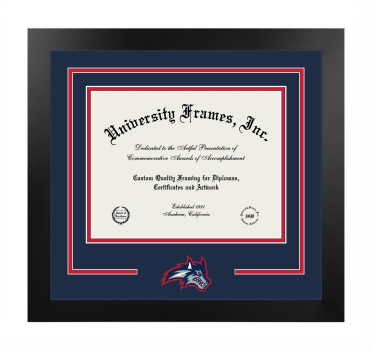 Logo Mat Frame in Manhattan Black with Navy Blue & Red Mats for DOCUMENT: 8 1/2"H X 11"W  