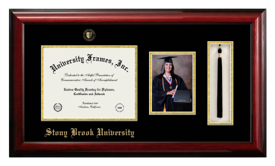 Diploma with 5 x 7 Portrait & Tassel Box Frame in Classic Mahogany with Black & Gold Mats for DOCUMENT: 8 1/2"H X 11"W  