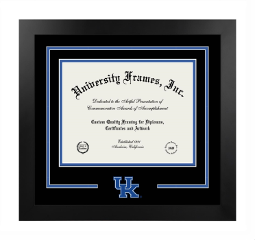 University of Kentucky Logo Mat Frame in Manhattan Black with Black & Royal Blue Mats for DOCUMENT: 8 1/2"H X 11"W  