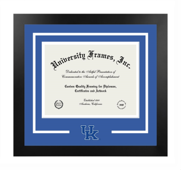 Logo Mat Frame in Manhattan Black with Royal Blue & White Mats for DOCUMENT: 8 1/2"H X 11"W  