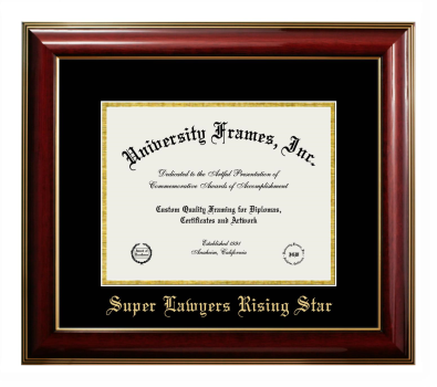 Super Lawyers Rising Star Diploma Frame in Classic Mahogany with Gold Trim with Black & Gold Mats for DOCUMENT: 8 1/2"H X 11"W  