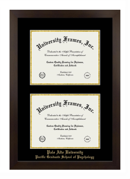 Double Degree (Stacked) Frame in Manhattan Espresso with Black & Gold Mats for DOCUMENT: 8 1/2"H X 11"W  , DOCUMENT: 8 1/2"H X 11"W  